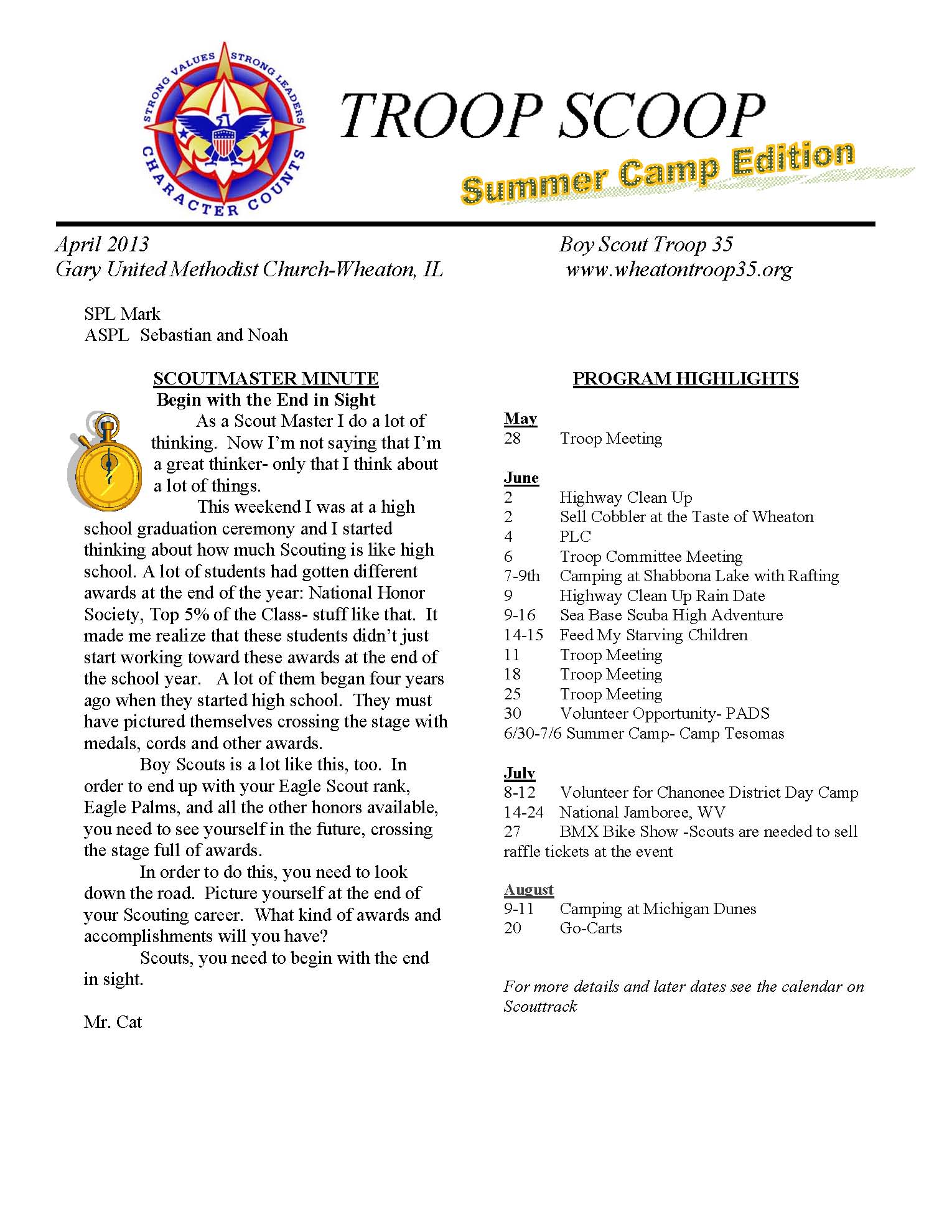 Troop Scoop May 2013_Page_01 Boy Scout Troop 35 Wheaton, Illinois